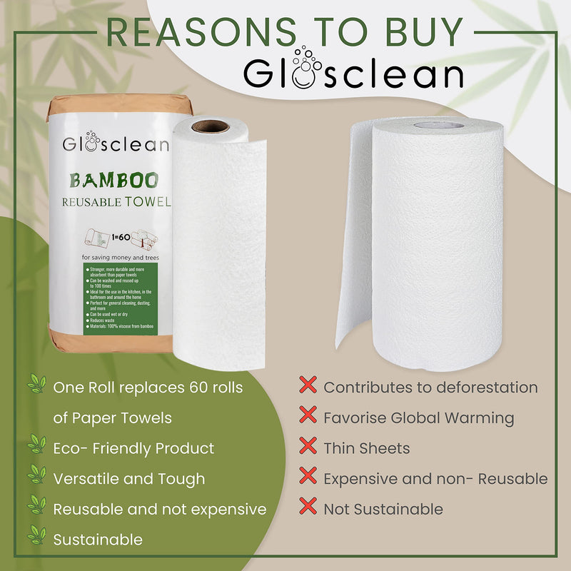 [Australia - AusPower] - Bamboo Paper Towels Rolls | Reusable Paper Towels | ECO FRIENDLY Products for Home Cleaning | Washable Regular Kitchen Paper Towels (40 Sheets) 