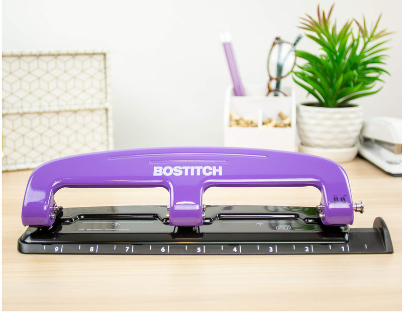 [Australia - AusPower] - Bostitch Office EZ Squeeze Reduced Effort 3-Hole Punch, 12 Sheets, Purple,black , 1.6" x 3" x 11" 