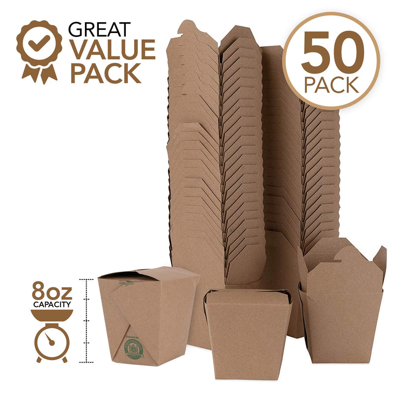 [Australia - AusPower] - Takeout Food Containers 8 Oz Microwaveable Kraft Brown Paper Mini Chinese Take Out Box (50 Pack) Leak and Grease Resistant Stackable To Go Boxes - Recyclable Food Containers - Party Favor Boxes 