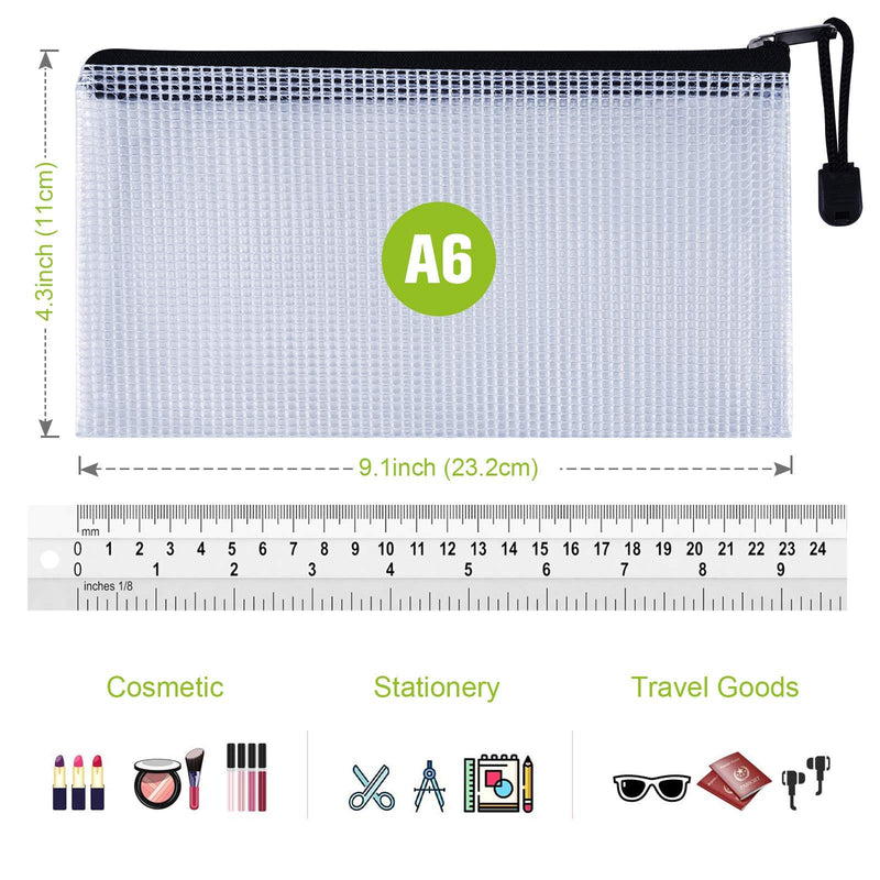 [Australia - AusPower] - 12 Pcs Plastic Mesh Pencil Pouch, Waterproof Tear-Resistant Document File Folders, Zipper Documents Pouch Document Organizer Bags for School Office Business Home Travel Storage(9.25×4.25Inch) Black A6(9.25×4.25 Inch) 