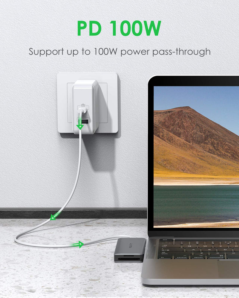 [Australia - AusPower] - LENTION 6 in 1 USB C Hub with 1 USB C (100W PD+ 40Gbps Data), 3 USB 3.0 & SD/Micro SD Card Reader Compatible 2016-2022 MacBook Pro 13/15/16, New Mac Air, Stable Driver Adapter (CB-CS62, Space Gray) 