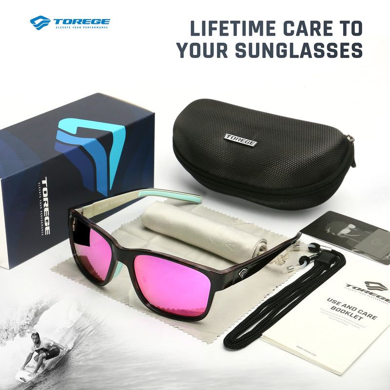 [Australia - AusPower] - TOREGE Sports Polarized Sunglasses for Men Women Glasses Cycling Running Fishing Boating Trekking Beach Glasses TR67 Brown-tortoise&light Blue&pink Purple Lens 