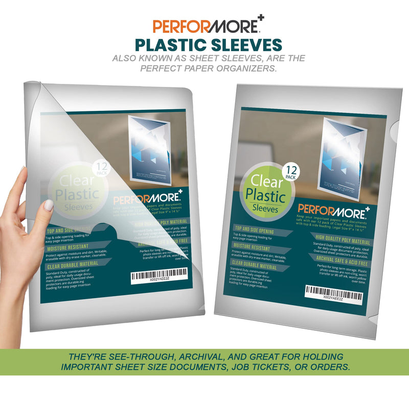 [Australia - AusPower] - 12 Pack of Clear Project Pocket Sleeves, 9" X 14.5" Legal Size Transparent Plastic Folder Protectors for Documents, Files and Papers 