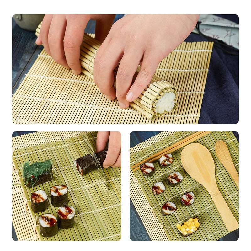 [Australia - AusPower] - ISSEVE Sushi Making Kit, Bamboo Sushi Mat, All In One Sushi Bazooka Maker with Bamboo Mats, Bamboo Chopsticks, Paddle, Spreader, Sushi Knife, Chopsticks Holder, Cotton Bag, DIY Sushi Roller Machine sushi tool 