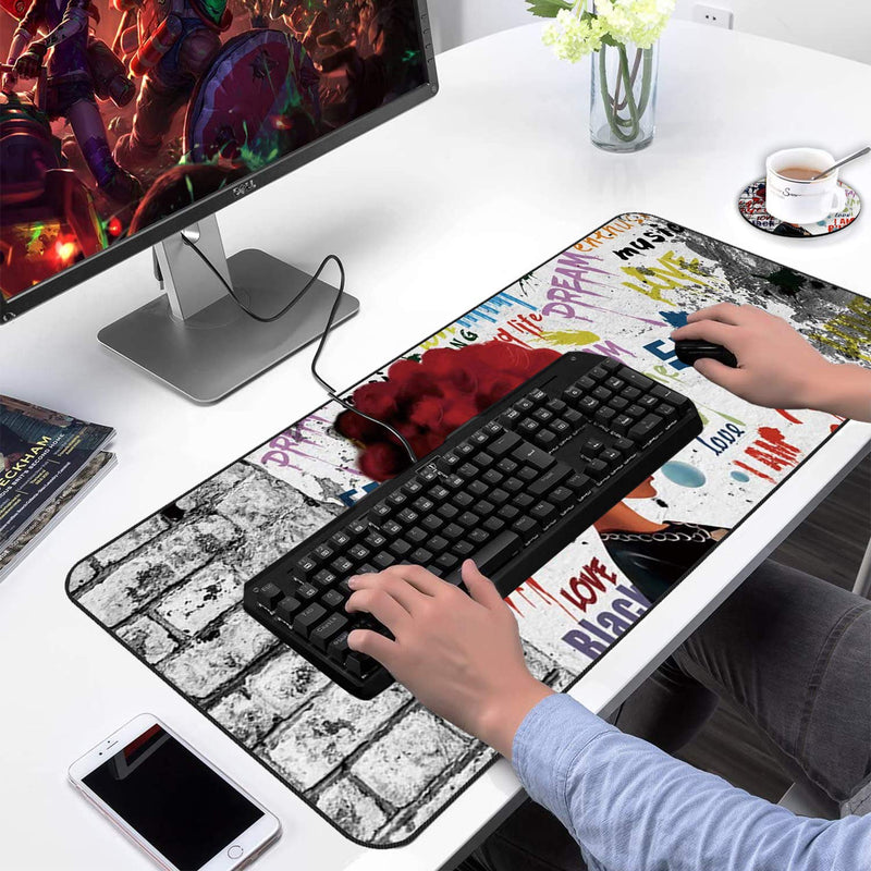 [Australia - AusPower] - Extended Gaming Mouse Pad and Coaster,Large Non-Slip Rubber Base Mousepad with Stitched Edges,Waterproof Mouse Mat Desk Pad for Work,Office,Home -African Black Woman Graffiti Girls with Red Hair Ya-mousepad-5-1 