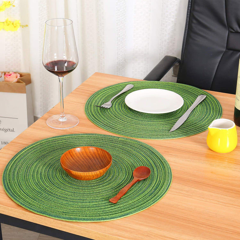 [Australia - AusPower] - Zupro Round Placemats Set of 6,Braided Cotton Table Mats Heat Resistant Non-Slip Washable,for Four Seasons Dinner Parties BBQs Thanksgiving Christmas Birthdays and Indoor Ourdoor Use（Green） 6pcs placemats R-green 