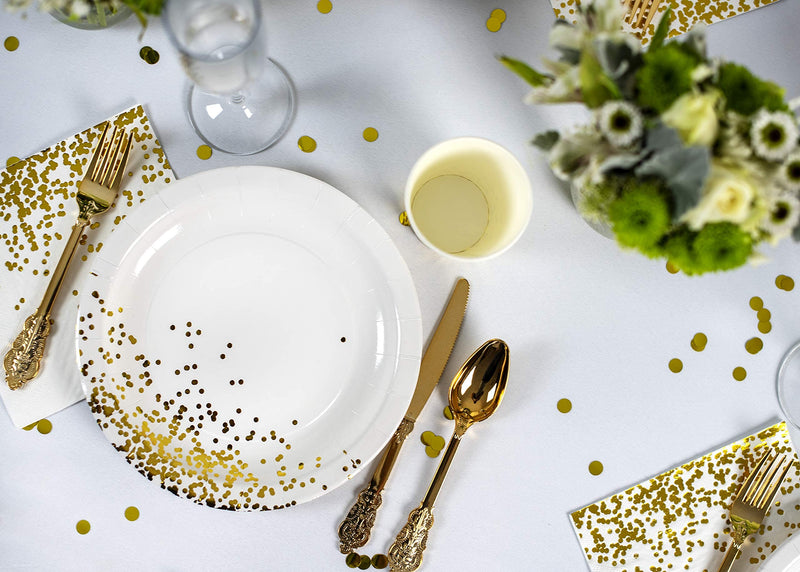 [Australia - AusPower] - PARTY CHIC White with Gold Luncheon Napkins, 3 Ply, 50 Pack, 6.5 in x 6.5 in, Gold Foil Decorative Paper Napkins for Celebration of Life, Wedding , Baby Shower, Cocktail, Communion 