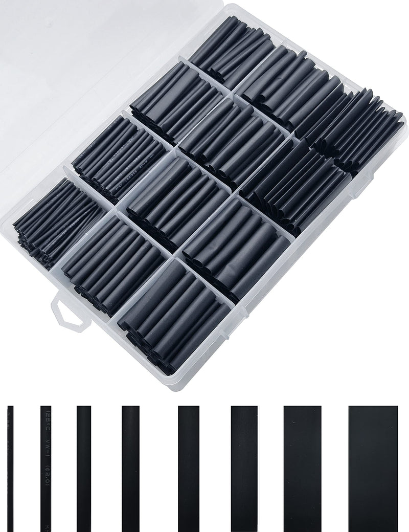 [Australia - AusPower] - 650pcs Heat Shrink Tubing Kit XuuHaa, Premium Heat Shrink Tubes Wire Shrink Wrap, Safe and Easy, Ratio 2:1 Electrical Cable Sleeve Assortment for Long Lasting Insulation Protection (8 Sizes, Black) 