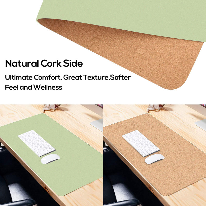 [Australia - AusPower] - Large Natural Cork & Leather Desk Pad,eco Desk mat,Double-Sided Desk Protector ,Waterproof Keyboard pad ,Desk Mouse Pad for Office/Home/Gaming/Decor (Light Green,36"x 17" ) Light green 36"x 17" 