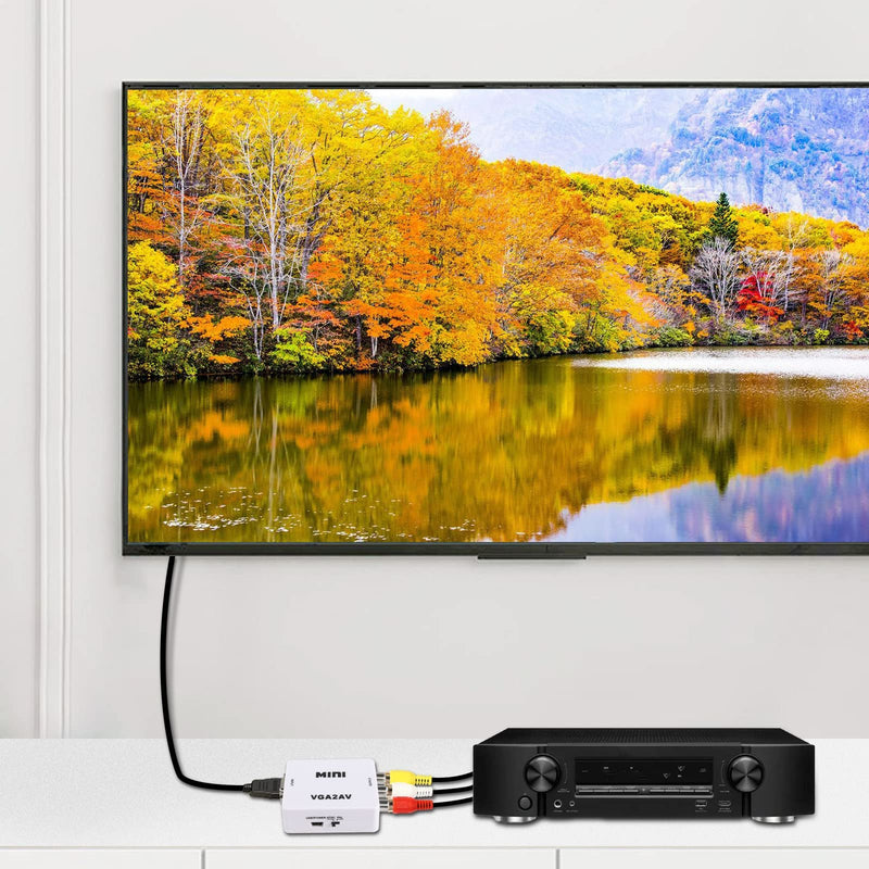 [Australia - AusPower] - XMSJSIY VGA to AV RCA Composite Converter Adapter Box with USB Power Cable HD 1080P Audio Video Converter PC to TV Set Top Box 