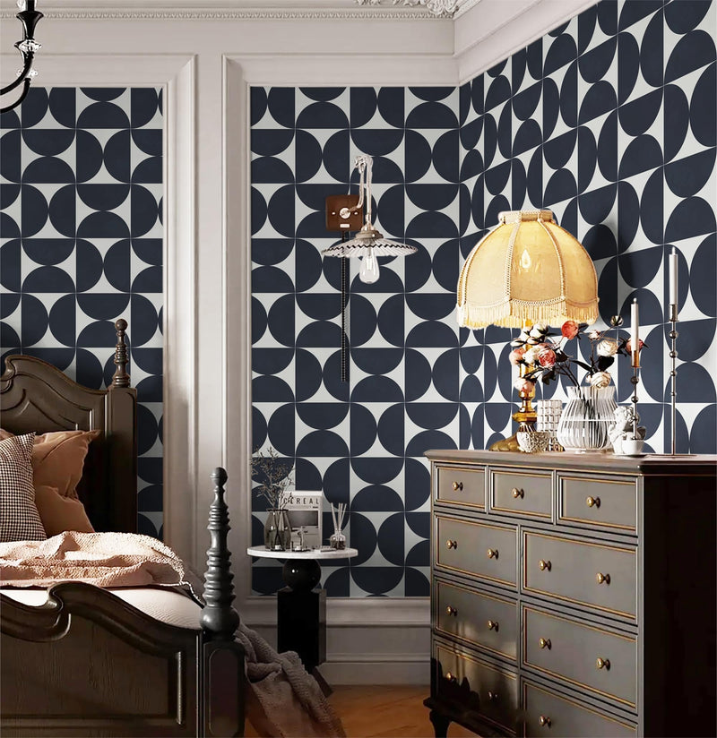 [Australia - AusPower] - Dimoon 78.7"x16.1"Geometric Peel and Stick Wallpaper Dark Blue and Grey Wallpaper Square Contact Paper Thicken Waterproof Modern Self Adhesive Removable Wall Covering Shelf Liner Decal Vinyl Roll 78.7''x16.1'' 
