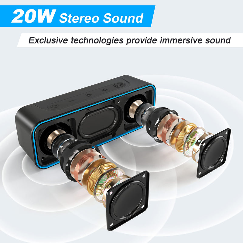 [Australia - AusPower] - 20W Waterproof Bluetooth Speaker, Portable Wireless Speakers with 28H Playtime, IPX7 Waterproof, Enhanced Bass, Bluetooth 5.0 Speaker for Shower Home Outdoors Travel 