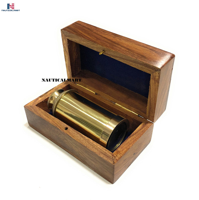 [Australia - AusPower] - Captains 6" Brass Handheld Mini Telescope with Wooden Box Nautical Collectibles 