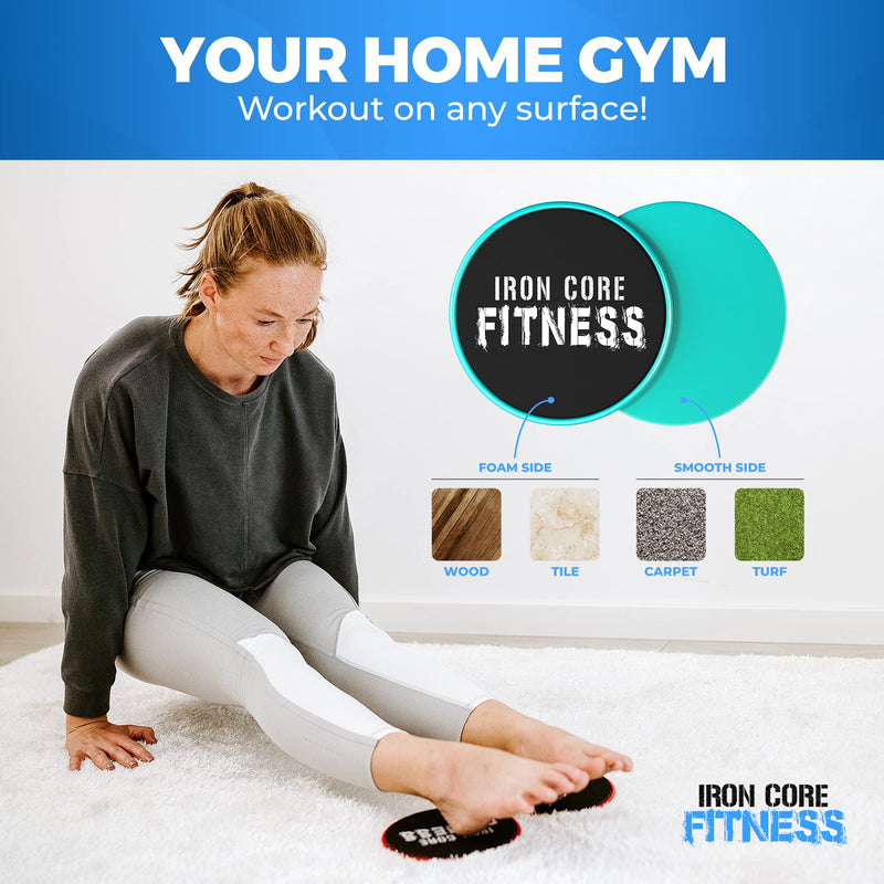 [Australia - AusPower] - Iron Core Fitness 2 x Dual Sided Gliding Discs Core Sliders Ultimate Core Ab Fitness Trainer. Gym, Home Abdominal & Total Body Workout Equipment for use on All Surfaces. Aqua Blue 