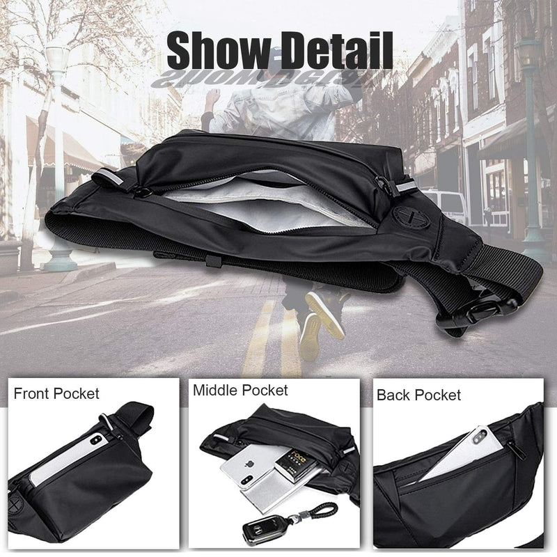 [Australia - AusPower] - MOVOYEE Water Resistant Fanny Pack for Walking Athletic Hiking Travel Pocket, Waist Bag Men Women Sling Chest Bag Over the Shoulder, Running Belt for iPhone 12 11 Pro Max Xs Xr 8 7 6 Plus Phone Pouch 01-Black 