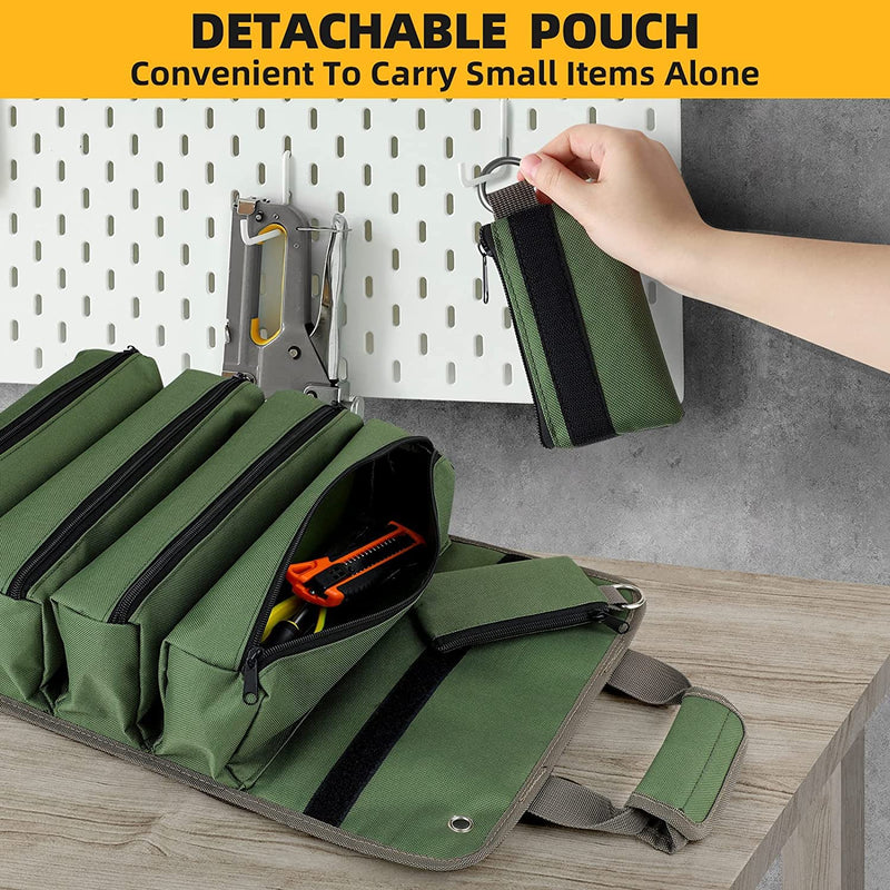 [Australia - AusPower] - Tool Roll Up Bag, UUP Tool Roll Organizer, Heavy Duty Tool Bag for Men and Women, Compact & Portable Roll Up Tool Bag with 2 Detachable Small Tool Pouch, Tool Storage Kit for Mechanic & Electrician, Father Day Gifts for Dad Tool Roll Bag 