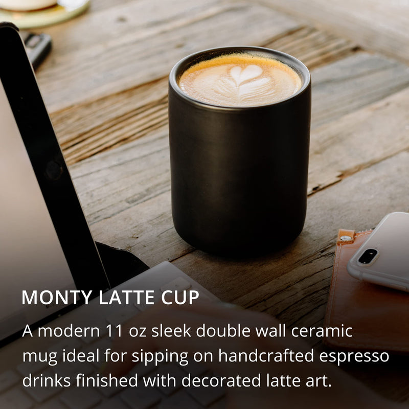 [Australia - AusPower] - Fellow Monty Milk Art Cups - Double Wall Ceramic Latte Mug, Matte Black with Graphite Base, 11 oz Cup Latte (Single) - 11oz 