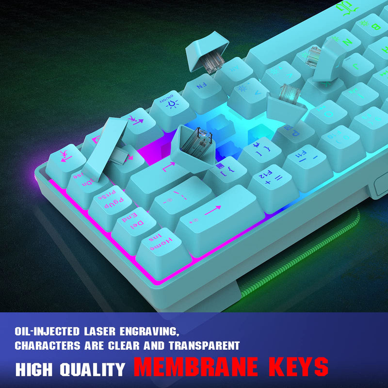 [Australia - AusPower] - Snpurdiri 60% Membrane Gaming Keyboard,RGB Compact Wired Small Keyboard, Strong Mechanical Feel for PC/Mac Gamer, Typist, Travel, Easy to Carry on Business Trip(68 Keys,Blue) Blue 