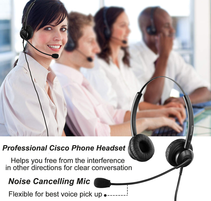 [Australia - AusPower] - Sinseng Cisco Telephone Headset rj9 for Call Center with Noise Cancelling Microphone, Office Headphones with Volume Control for Cisco Jabra Yealink Avaya Unify Vtech Grandstream IP Phones 