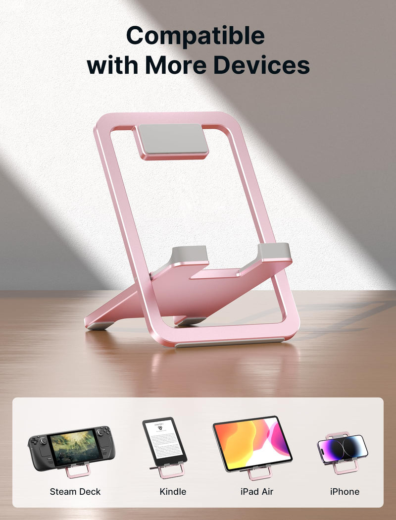 [Australia - AusPower] - JSAUX Universal Tablet Stand, Portable Foldable Tablet Holder for Desk Compatible with iPad Mini/Air/Pro, Samsung Galaxy Tab, Kindle Fire, Steam Deck, Switch, ROG Ally, iPhone and Other Tablets-Pink Pink 