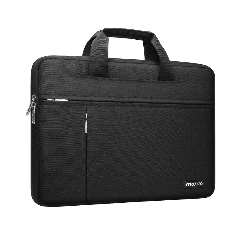 [Australia - AusPower] - MOSISO 360 Protective Laptop Shoulder Bag Compatible with MacBook Air/Pro,13-13.3 inch Notebook,Compatible with MacBook Pro 14 inch 2021 with Front Horizontal&Vertical Pockets&Fix Handle&Belt, Black 