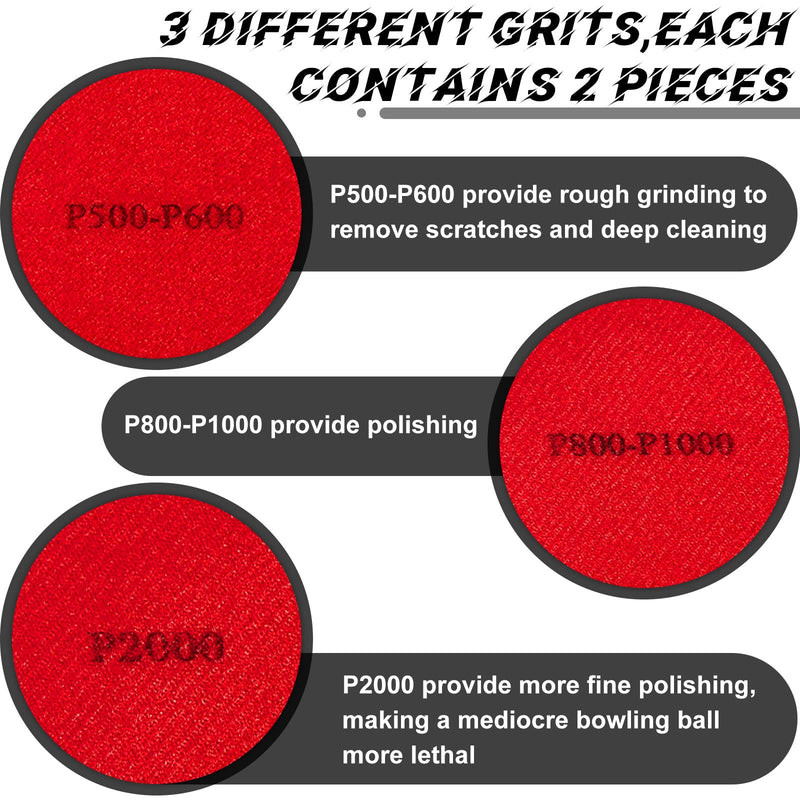[Australia - AusPower] - Maitys Microfiber Bowling Sanding Pad Bowling Accessories Bowling Ball Towel Resurfacing and Cleaning Kit 6 Pieces Bowling Ball Cleaning Pad and 1 Bowling Ball Towel Grit 500/ 1000/ 2000 Black and Red 