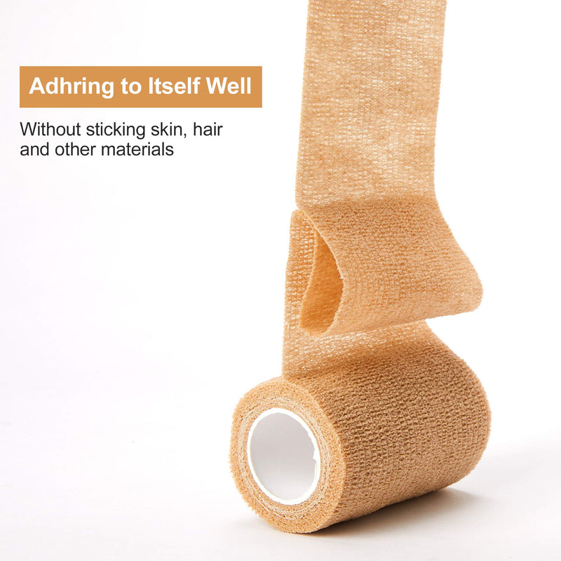 [Australia - AusPower] - 12 Rolls Self Adhesive Bandage Wrap, 3 inches X 5 Yards, Cohesive Tape Vet Wrap for First Aid, Sports, Wrist and Ankle (Beige, 3 inch) Beige 