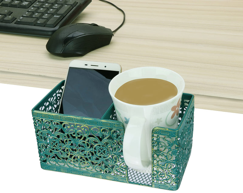 [Australia - AusPower] - Aurynns Desktop cup holder with clip and stationery organizer, ideal for storing drinks, stationery and mobile phones (Green + Gold) 