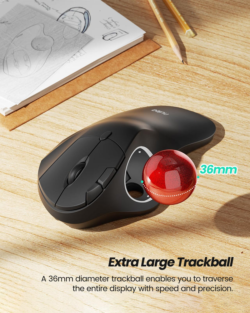 [Australia - AusPower] - Nulea Wireless Trackball Mouse，Rechargeable Ergonomic RGB Rollerball Mouse, Easy Thumb Control, 5 Adjustable DPI, 3 Device Connection (Bluetooth or USB) for PC, Laptop, iPad, Mac, Windows, Android RGB Backlight 