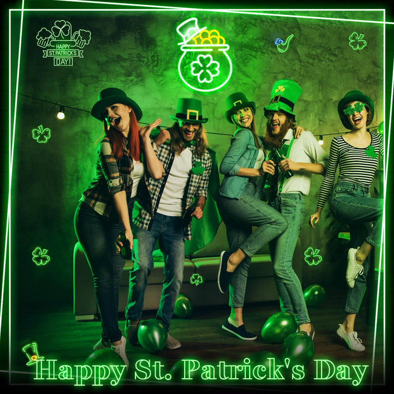 [Australia - AusPower] - Aurelema St. Patrick's Day Neon Sign 11.8 x 9.1 Inch Lighted Window Decorations Cornucopia Shamrock LED Sign Neon Light USB Powered Neon Signs for Irish St. Patrick's Day Party Holiday Wall Decor Gift 