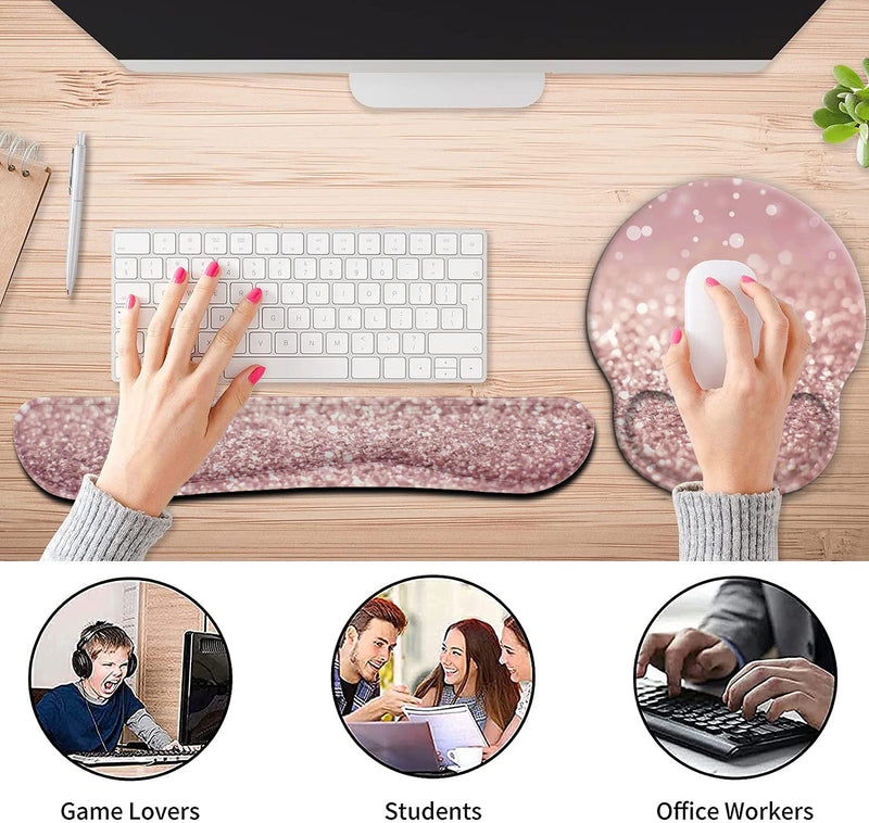 [Australia - AusPower] - Ergonomic Mouse Pad Wrist Support Gel and Keyboard Wrist Rest Set for Laptop, Mac, Gaming and Office, Durable, Comfortable and Pain Relief + Coaster , Pink 