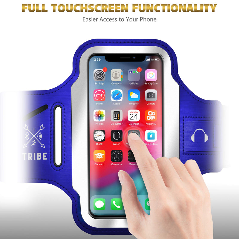 [Australia - AusPower] - TRIBE Running Phone Holder Armband. iPhone & Galaxy Cell Phone Sports Arm Bands for Women, Men, Runners, Jogging, Walking, Exercise & Gym Workout. Fits All Smartphones. Adjustable Strap, CC/Key Pocket S: iPhone Mini/8/7/6/5/4/3/SE/Galaxy Mini Dark Blue 