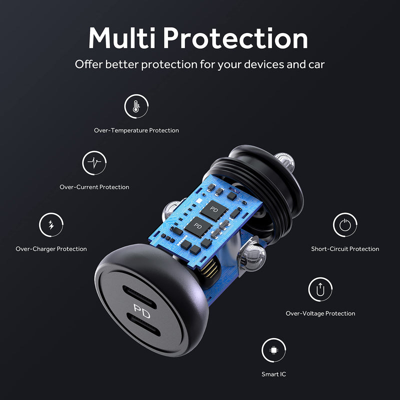 [Australia - AusPower] - Dual USB C Car Charger Adapter, 40W Fast Car Charger USB C Cigarette Lighter USB Charger Adapter PD 3.0 Type C Car Charger Compatible for iPhone 13/12/Pro/Max/12 Mini/11, Samsung Galaxy S21/S20 Plus 