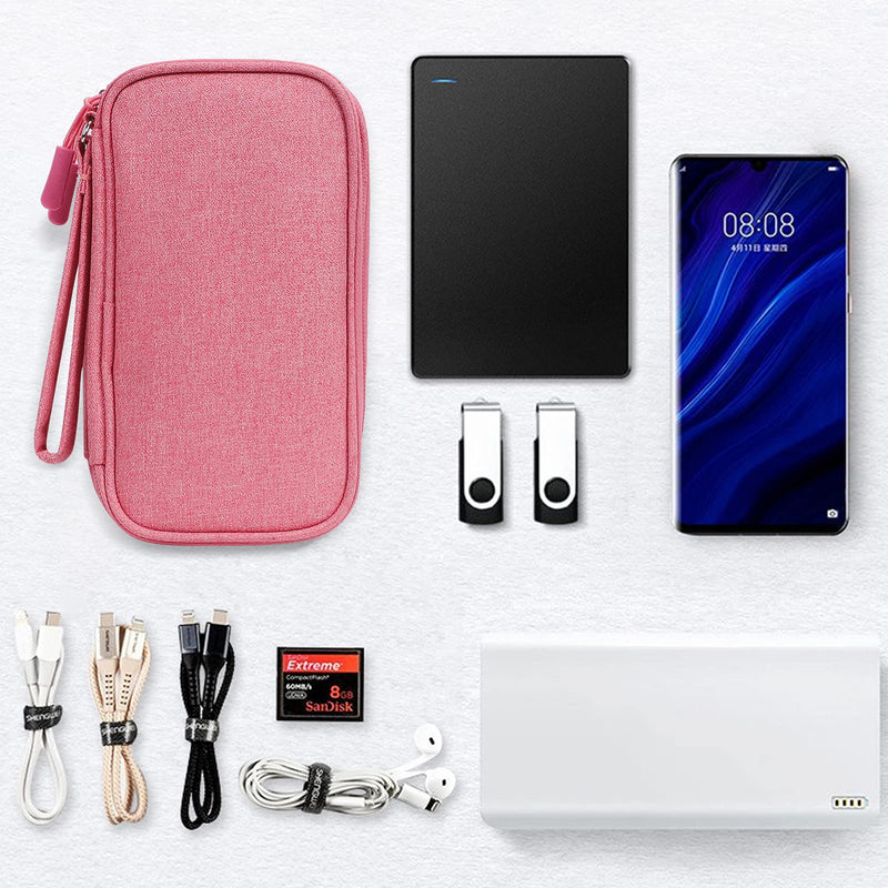[Australia - AusPower] - Skycase Travel Cable Organizer,Electronics Accessories Cases, All-in-One Storage Bag,[Waterproof] Accessories Carry Bag for USB Data Cable,Earphone Wire,Power Bank, Phone,Pink Pink Double Layer-M 