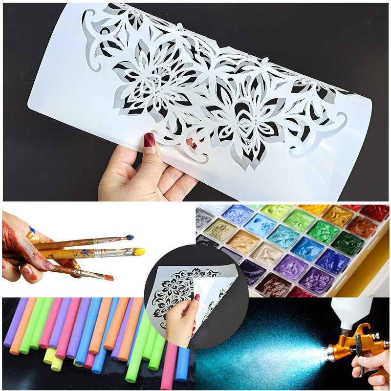 [Australia - AusPower] - 9 Pack (12x12 Inch) Large Reusable Stencil Mandala Stencil Laser Cut Painting Template for Floor Wall Tile Fabric Furniture Stencils Painting 