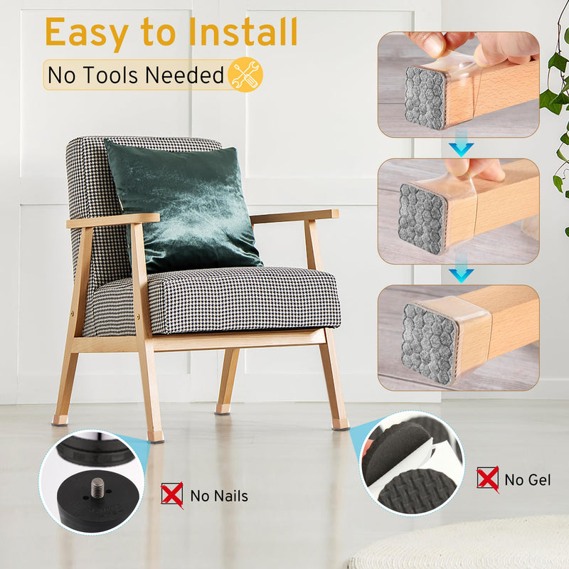 [Australia - AusPower] - 24PCS Square Chair Leg Floor Protectors, Furniture Sliders for Chair Legs, Chair Leg Protectors for Hardwood Floors, Non-Slip Felt Furniture Pads, Silicone Cap Covers to Protect Floors, Large L-Clear 
