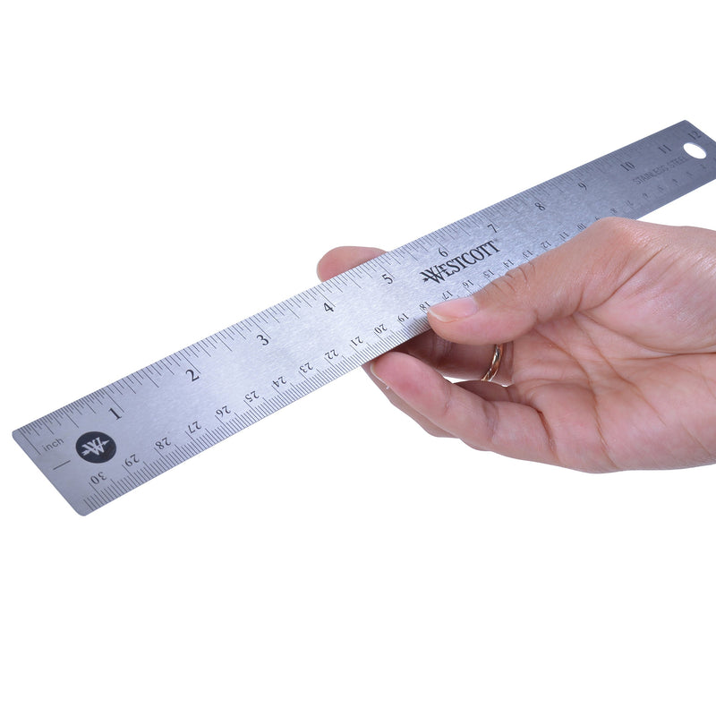 [Australia - AusPower] - Westcott Stainless Steel Office Ruler with Non Slip Cork Base, 12 inch (10415) Silver 