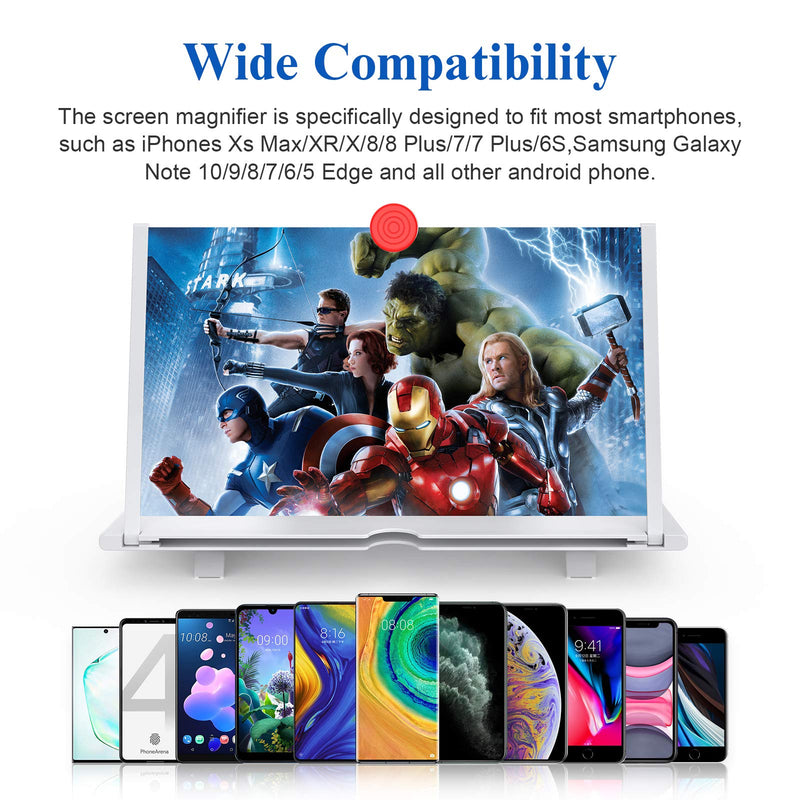 [Australia - AusPower] - 12" Screen Magnifier –3D HD Mobile Phone Magnifier Projector Screen for Movies, Videos, and Gaming–Foldable Phone Stand with Screen Amplifier–Supports All Smartphones(White) White-12Inch 