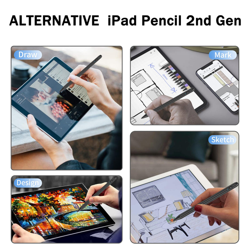 [Australia - AusPower] - Stylus Pen for Apple iPad Pencil with Magnetic Design & Tilt Sensitive, Apple Pencil 2nd Generation iPad Stylus Pen Compatible with 2018-2022 9/8/7/6th, Pro 11/12.9'', Mini 6/5th, Air 5/4/3rd (Black) 6.5inch Black 