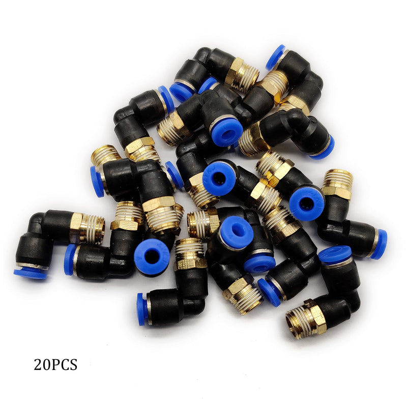 [Australia - AusPower] - Push to Connect Fitting, 90 Degree Male Elbow, 4mm Tube OD x G1/8" Thread, Pneumatic Air Push Fit Lock Fitting (Pack of 20) L 