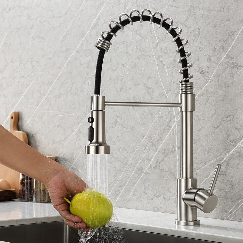 [Australia - AusPower] - Pull Down Spray Head Replacement - for Kitchen Faucet Sprayer Head with 11 Adapters, 3 Function Pull Out Faucet Spray Nozzle, Brushed Nickel 