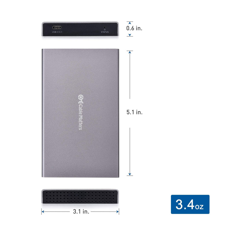 [Australia - AusPower] - Cable Matters Premium Aluminum 10Gbps Gen 2 USB C Hard Drive Enclosure for 2.5" SSD/HDD with USB-C and USB-A Cables - Thunderbolt 4 / USB4 / Thunderbolt 3 Port Compatible with MacBook Pro, MacBook Air 
