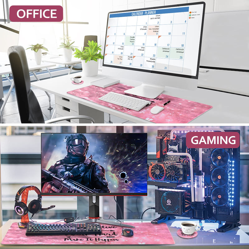 [Australia - AusPower] - Inspirational Quote Mouse Pad, DINKY Stable Non-Slip Rubber Base Mousepads, Large Mouse Mat with Stitched Edge, Keyboard Mouse Mat Desk Pad for Office, Home(Pink Stay Positive) Pink Stay Positive 