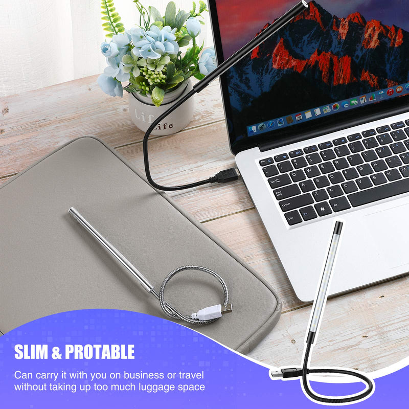 [Australia - AusPower] - 2 Pieces USB LED Light USB Light for Laptop Keyboard Light Gooseneck Light Computer Light Flexible Stick Dimmable LED Lamp Touch Switch for Reading Book (Black, Silver) Black, Silver 