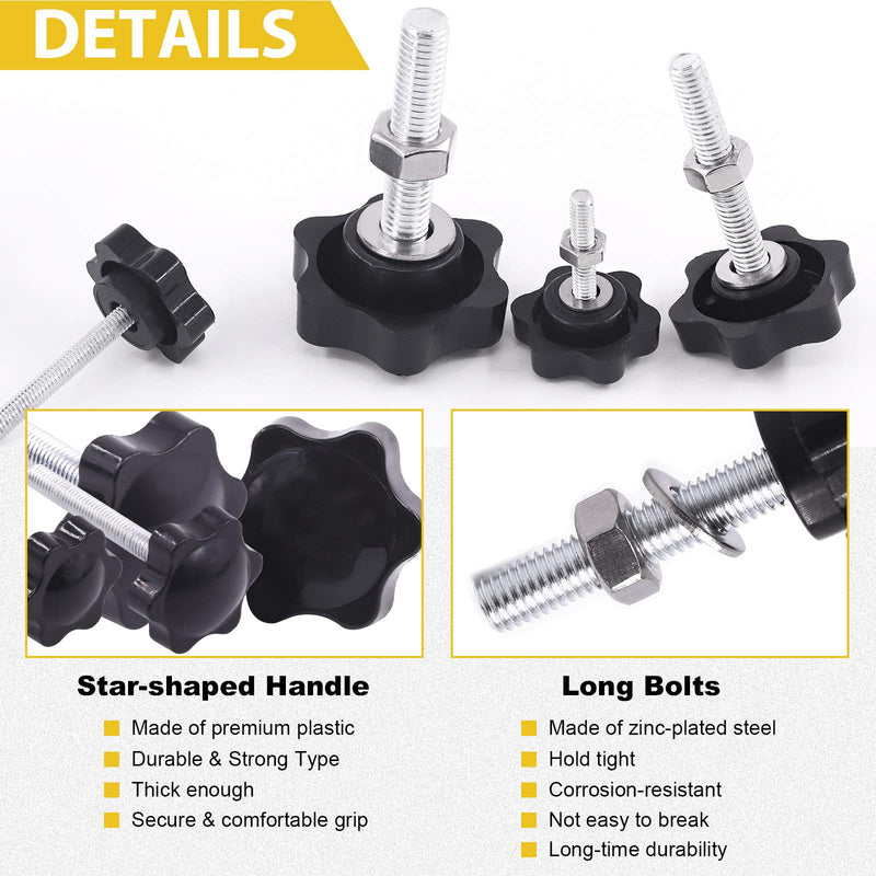 [Australia - AusPower] - Mardatt 20 Sets M4x20mm Star Knobs Male Thread Clamping Knob Screw Hand Tightening Knob Quick Removal Replacement Parts with 304 Stainless Steel Hex Nuts and Flat Washers M4 x 20mm 