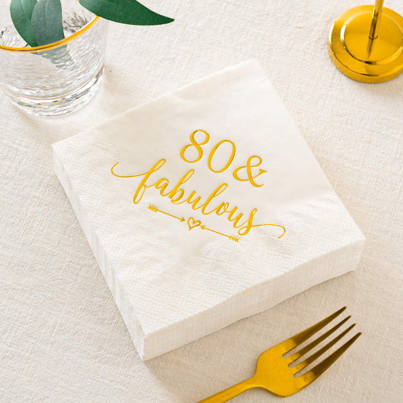 [Australia - AusPower] - Crisky 80 and Fabulous Cocktail Napkins Gold for Women 80th Birthday Decorations, 80th Birthday Bevergae Dessert Cake Table Supplies, 50Pcs, 3-Ply 