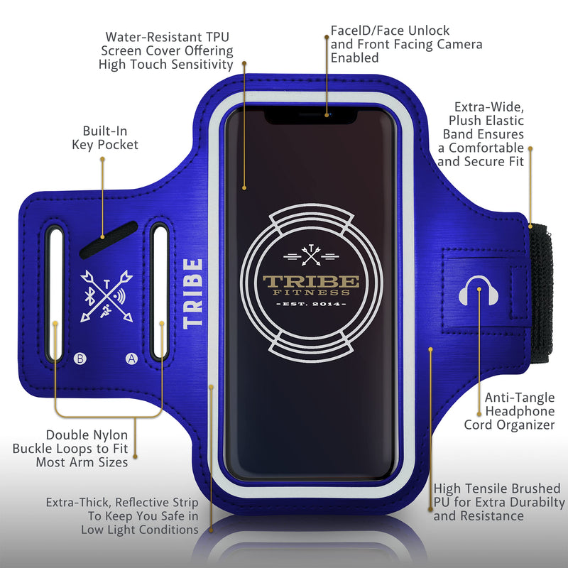 [Australia - AusPower] - TRIBE Water Resistant Cell Phone Armband Case Running Holder for iPhone Pro Max Plus Mini SE (13/12/11/X/XS/XR/8/7/6/5) Galaxy S Ultra Plus Edge Note (21/20/10/9/8/7/6/5) Adjustable Strap & Key Pocket Dark Blue S: iPhone Mini/8/7/6/5/4/3/SE/Galaxy Mini 