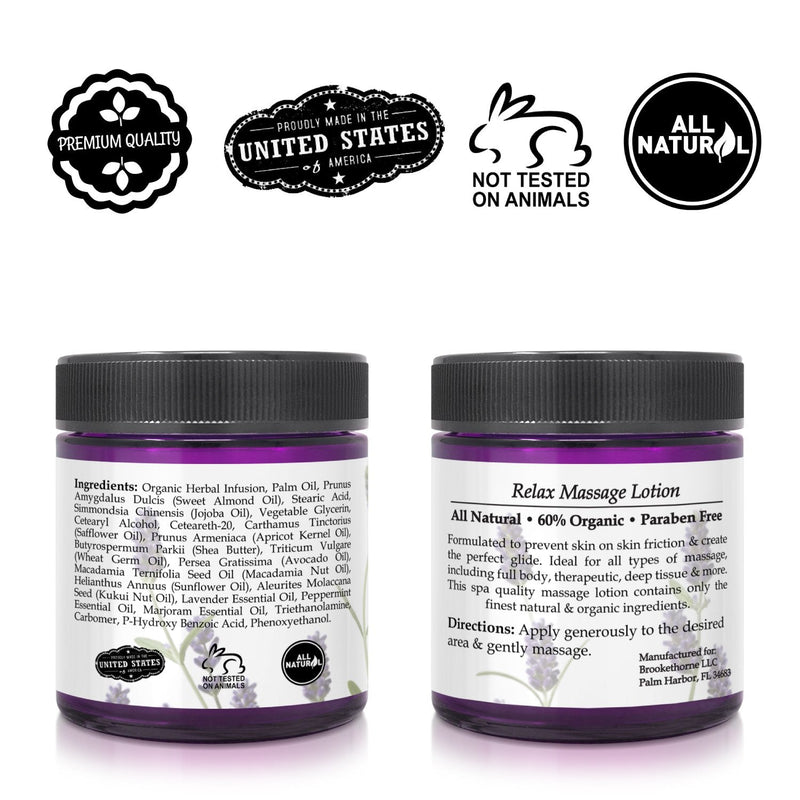 [Australia - AusPower] - Relax Therapeutic Massage Lotion – All Natural Enriched with Lavender & Peppermint Essential Oils Perfect for Massage Therapy - Massage Cream for Full Body Massage - Brookethorne Naturals 8oz 