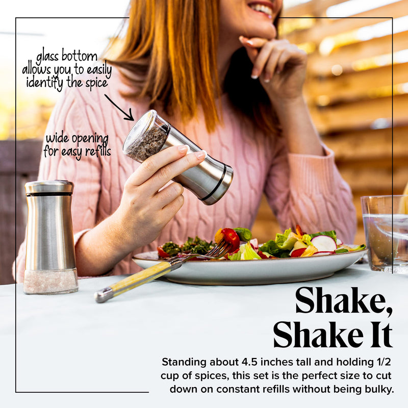 [Australia - AusPower] - Premium Salt and Pepper Shakers with Adjustable Pour Holes - Elegant Stainless Steel Salt and Pepper Dispenser - Perfect for Himalayan, Kosher and Sea Salts - Spices 