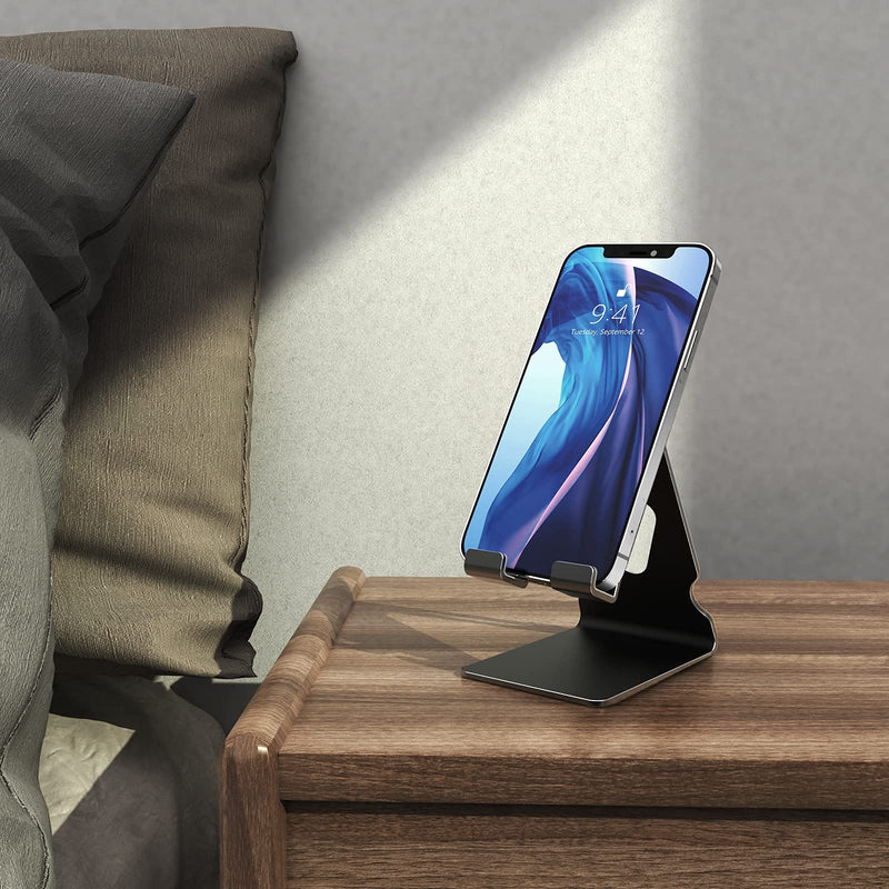 [Australia - AusPower] - Cell Phone Stand, Phone Dock, Cradle, Holder, Aluminum Desktop Cellphone Stand with Cable Collective for Office Desk, Bedside Table Compatible with iPhone 13 12 Pro Max-Black Black 